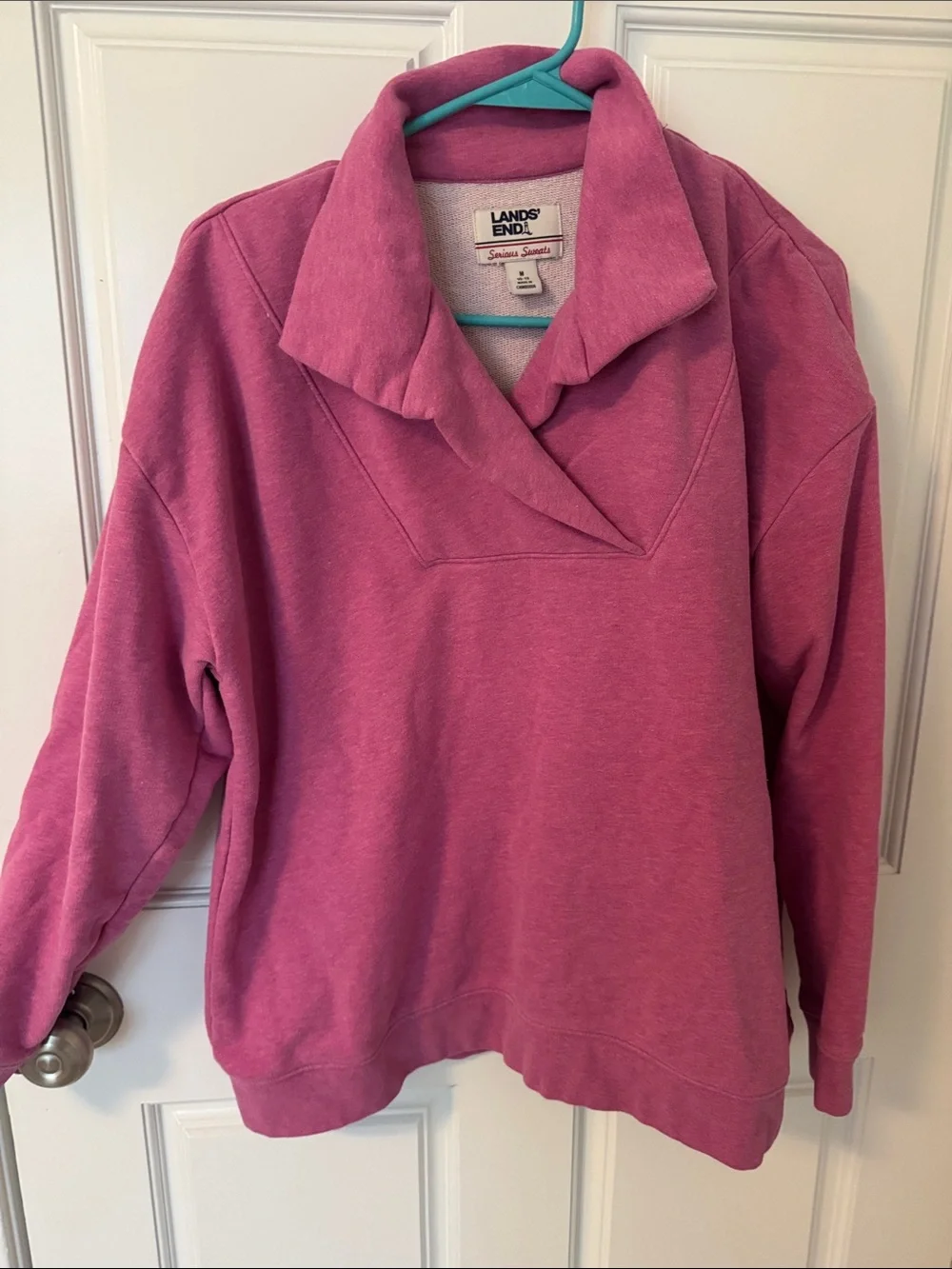 Lands' End Raspberry Pink Shawl-Collar Pullover Sweatshirt